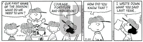 Peanuts on Monday March 29, 1999 Comic Strip