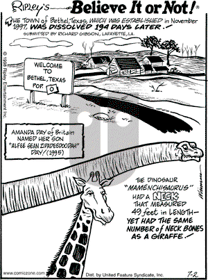Ripley's Believe It or Not on Thursday July 2, 1998 Comic Strip