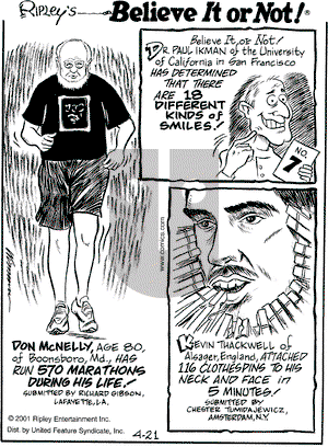 Ripley's Believe It or Not on Saturday April 21, 2001 Comic Strip
