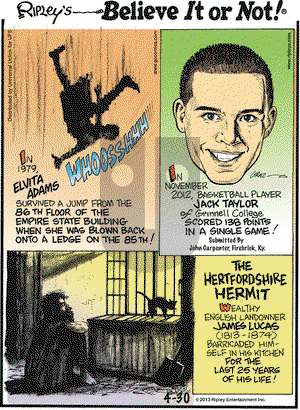 Ripley's Believe It or Not on Tuesday April 30, 2013 Comic Strip