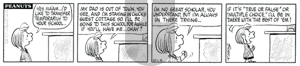 Peanuts on Tuesday October 2, 1973 Comic Strip