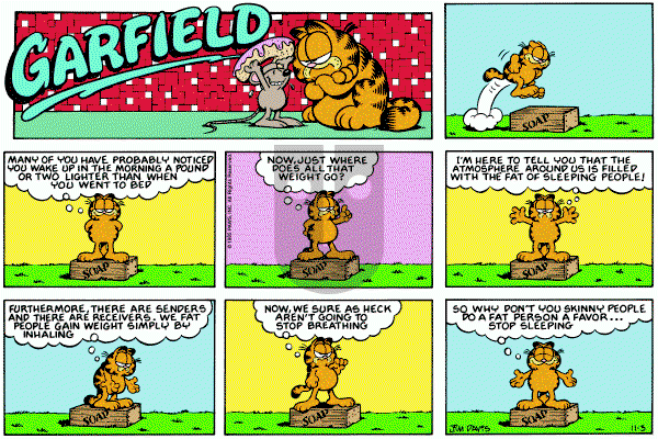 Garfield on Sunday November 3, 1985 Comic Strip