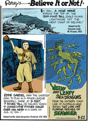 Ripley's Believe It or Not on Thursday September 22, 2011 Comic Strip