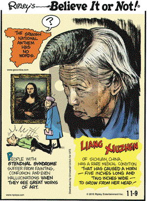 Ripley's Believe It or Not on Monday November 9, 2015 Comic Strip