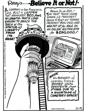 Ripley's Believe It or Not on Thursday October 31, 2002 Comic Strip