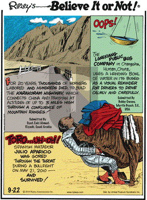 Ripley's Believe It or Not on Wednesday September 22, 2010 Comic Strip