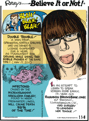 Ripley's Believe It or Not on Tuesday November 8, 2011 Comic Strip