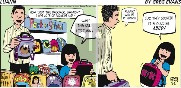 Luann on Sunday September 2, 2018 Comic Strip