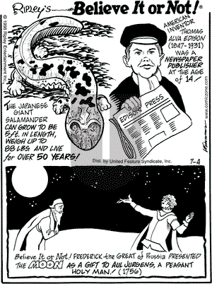Ripley's Believe It or Not on Saturday July 4, 1998 Comic Strip