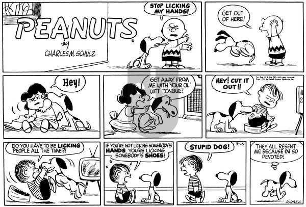 Peanuts on Sunday March 16, 1958 Comic Strip