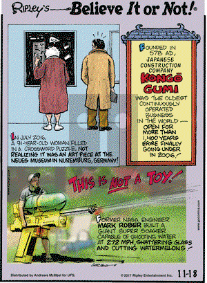 Ripley's Believe It or Not on Saturday November 18, 2017 Comic Strip