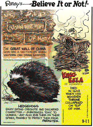Ripley's Believe It or Not on Thursday September 11, 2014 Comic Strip