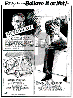 Ripley's Believe It or Not on Thursday June 21, 2007 Comic Strip