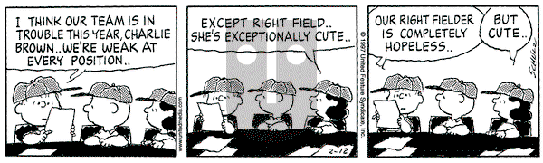 Peanuts on Wednesday February 12, 1997 Comic Strip