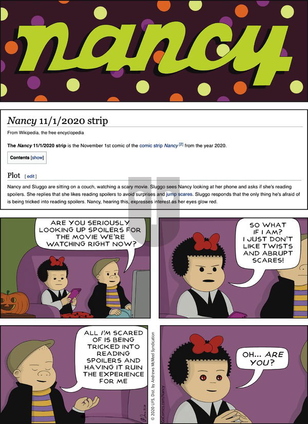 Nancy on Sunday November 1, 2020 Comic Strip
