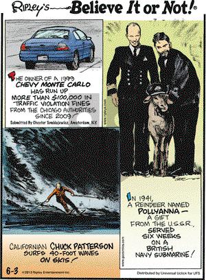Ripley's Believe It or Not on Monday June 3, 2013 Comic Strip