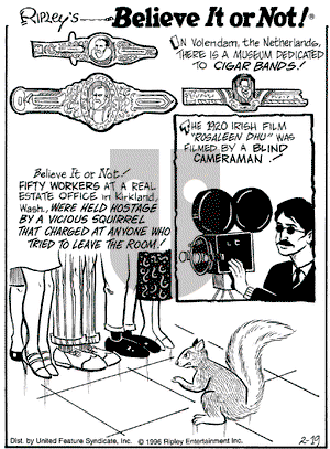 Ripley's Believe It or Not on Monday February 19, 1996 Comic Strip