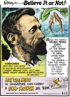 Ripley's Believe It or Not on Friday September 12, 2014 Comic Strip