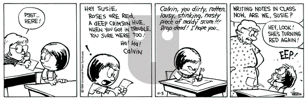 Calvin and Hobbes on Monday April 3, 1989 Comic Strip