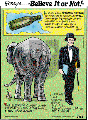 Ripley's Believe It or Not on Tuesday June 28, 2016 Comic Strip