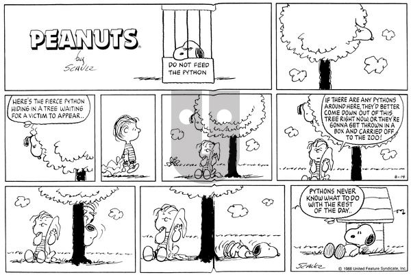 Peanuts on Sunday August 14, 1988 Comic Strip