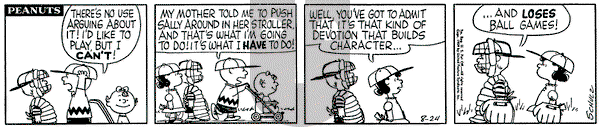 Peanuts on Monday August 24, 1959 Comic Strip