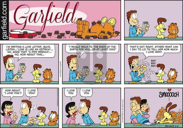 Garfield on Sunday February 14, 2016 Comic Strip