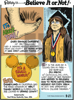 Ripley's Believe It or Not on Wednesday September 21, 2011 Comic Strip