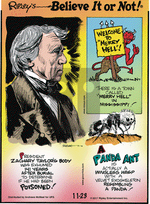 Ripley's Believe It or Not on Thursday November 23, 2017 Comic Strip