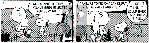 Peanuts on Tuesday May 1, 1990 Comic Strip