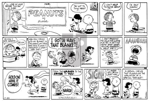 Peanuts on Sunday November 22, 1959 Comic Strip