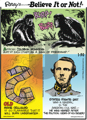Ripley's Believe It or Not on Thursday January 30, 2014 Comic Strip