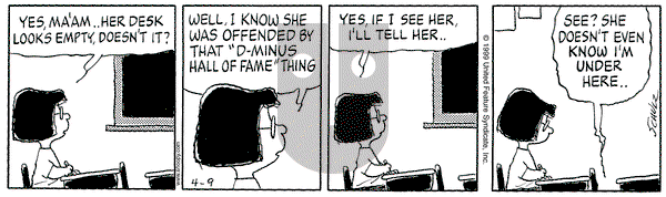 Peanuts on Friday April 9, 1999 Comic Strip