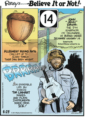 Ripley's Believe It or Not on Wednesday June 25, 2014 Comic Strip