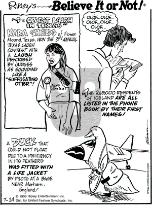 Ripley's Believe It or Not on Tuesday July 14, 1998 Comic Strip