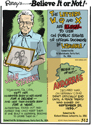 Ripley's Believe It or Not on Tuesday July 12, 2011 Comic Strip