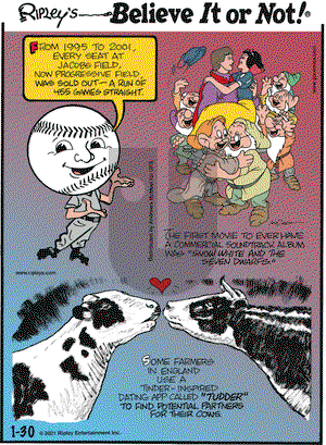 Ripley's Believe It or Not on Saturday January 30, 2021 Comic Strip