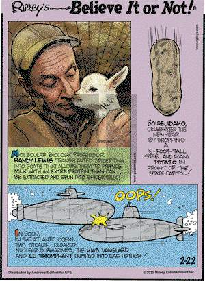 Ripley's Believe It or Not on Saturday February 22, 2020 Comic Strip