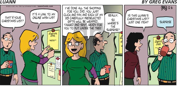 Luann on Sunday December 6, 2015 Comic Strip