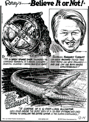 Ripley's Believe It or Not on Wednesday December 14, 2005 Comic Strip