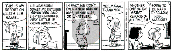 Peanuts on Monday April 20, 1998 Comic Strip