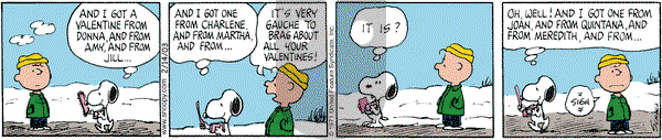 Peanuts on Friday February 14, 2003 Comic Strip
