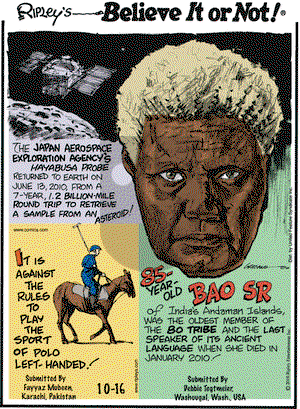 Ripley's Believe It or Not on Saturday October 16, 2010 Comic Strip