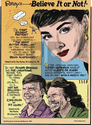 Ripley's Believe It or Not on Monday November 13, 2017 Comic Strip