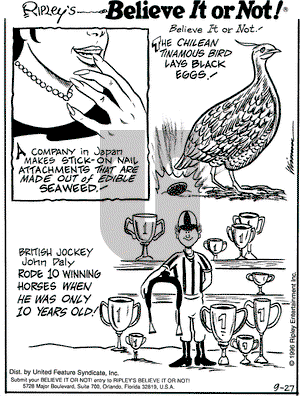 Ripley's Believe It or Not on Friday September 27, 1996 Comic Strip