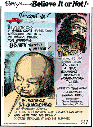 Ripley's Believe It or Not on Wednesday March 17, 2010 Comic Strip