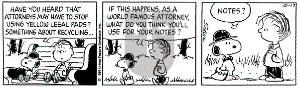 Peanuts on Tuesday October 17, 1989 Comic Strip