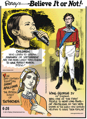 Ripley's Believe It or Not on Thursday June 26, 2014 Comic Strip