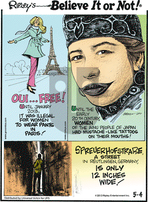 Ripley's Believe It or Not on Saturday May 4, 2013 Comic Strip