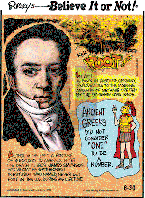 Ripley's Believe It or Not on Thursday June 30, 2016 Comic Strip